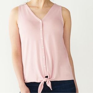 NINE West XXL knotted Front v neck button down tank top peachy pink